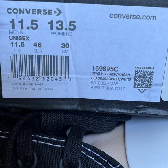 Converse Chuck Taylor All Star Hi Black/Magenta/White MEN`S - Picture 16 of 16
